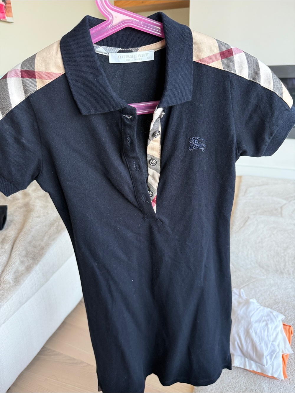 Burberry Black Polo Dress with Signature Check Accents